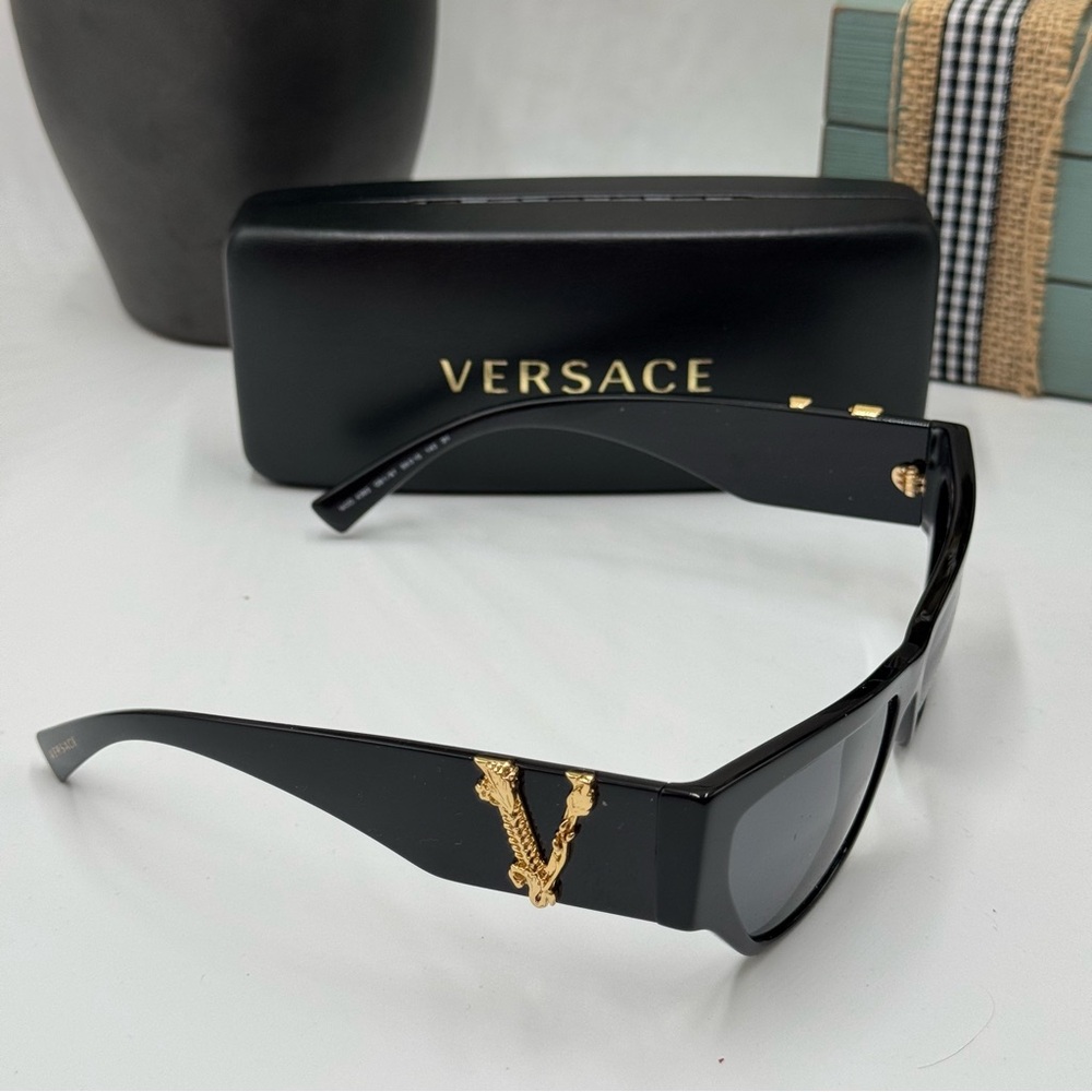 Versace Virtus Cat-Eye Sunglasses and Case in Black & Gold - Picture 10 of 11
